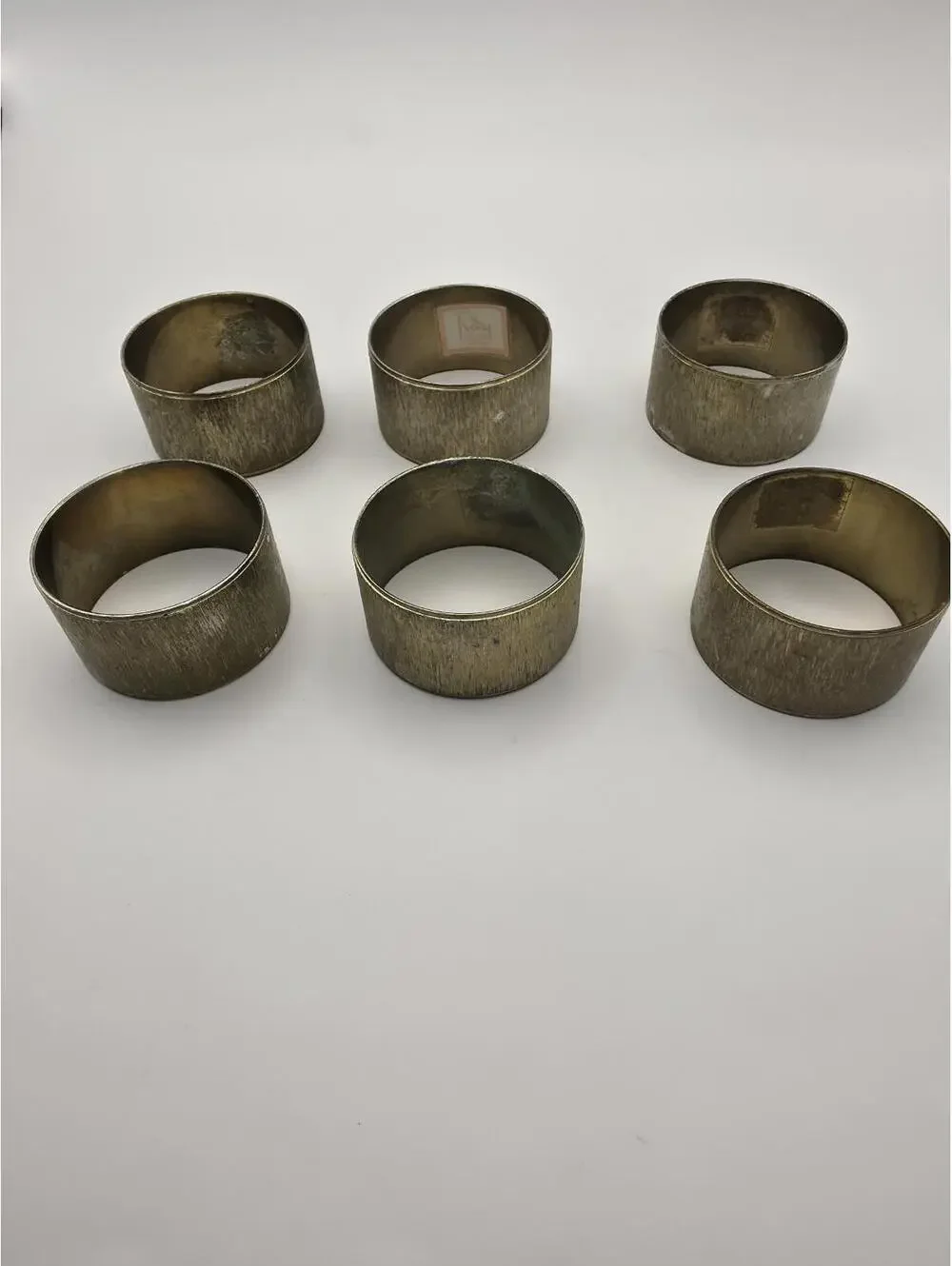 Vintage Audrey Brass Brushed Textured Patina Tone Napkin Rings Set Of 6 Matching
